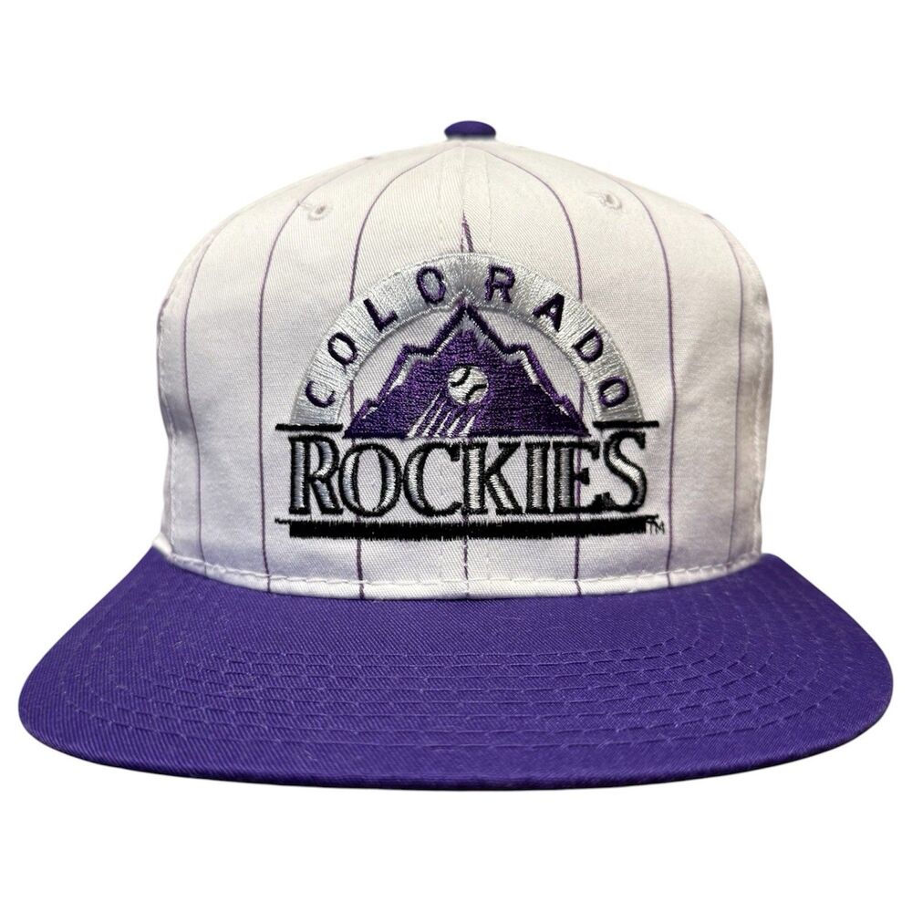 Vintage 90s Colorado Rockies Starter Snapback Hat White Purple Pinstripe NOS New